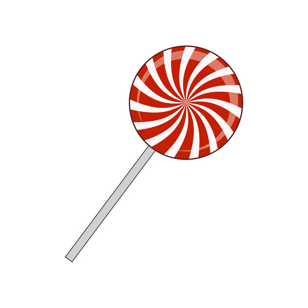 Lollipop striped in Christmas colours. Spiral sweet candy with red and white stripes. Vector illustration isolated on a white background. - Vector, Image