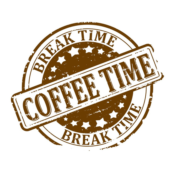 Пошкоджений круглий коричневий штамп час кави час перерви ілюстрації
 - Фото, зображення
