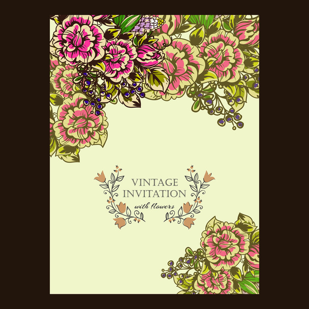 delicate invitation with flowers for wedding - Вектор,изображение