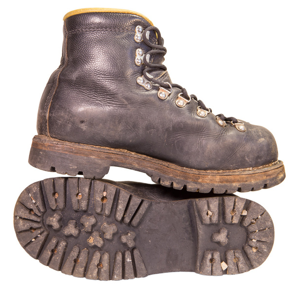 Stare czarne buty trekkingowe produkcji ZSRR. - Zdjęcie, obraz