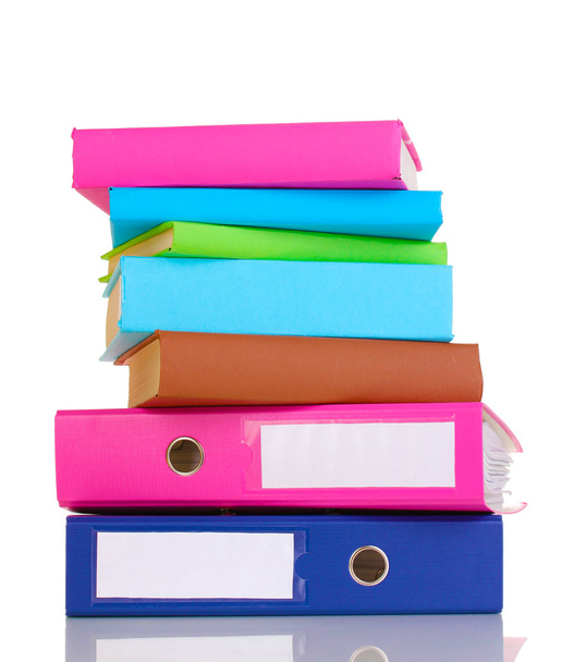 Bright office folders and books isolated on white - Φωτογραφία, εικόνα