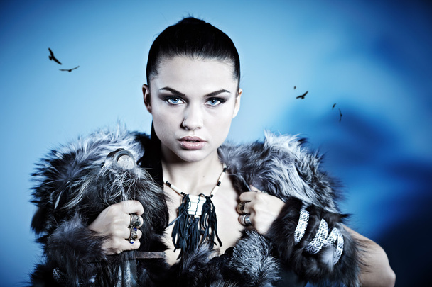 Warrior woman. Fantasy fashion idea. - Fotoğraf, Görsel