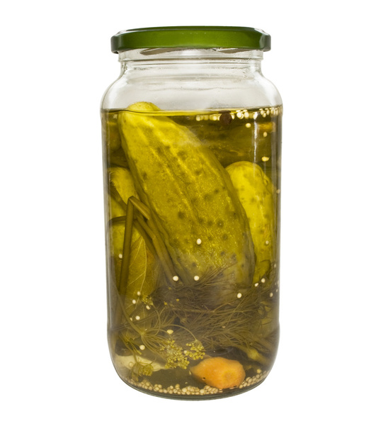 Pot en verre avec concombre isolé sur blanc
 - Photo, image