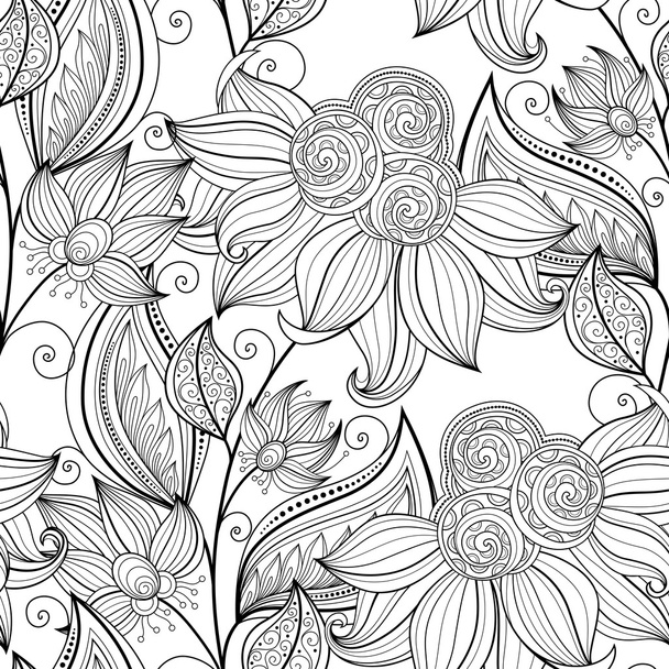 Abstract Monochrome Floral Pattern - Вектор,изображение