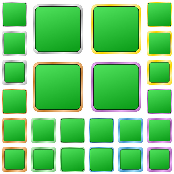 Green blank square metal button set - Vector, Image