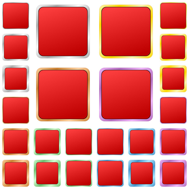Red blank square metal button set - Vector, Image