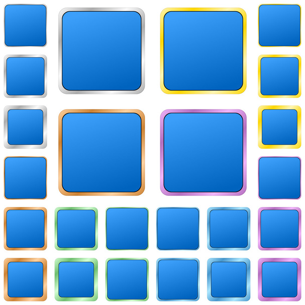 Blue blank square metal button set - Vector, Image