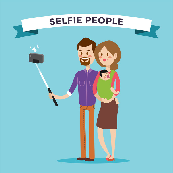 Selfie familie portreit vectorillustratie - Vector, afbeelding