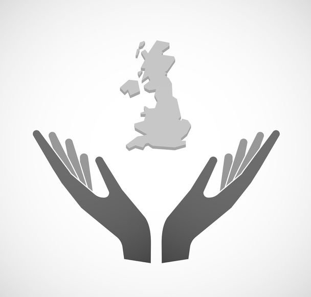 Δύο διανυσματικά χέρια προσφέροντας ένα χάρτη του Ηνωμένου Βασιλείου - Διάνυσμα, εικόνα
