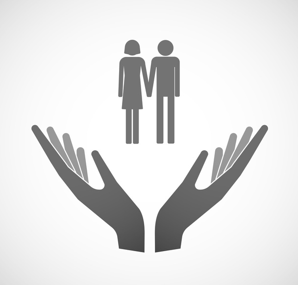 Δύο διανυσματικά χέρια προσφέροντας ένα ετεροφυλόφιλο ζευγάρι εικονόγραμμα - Διάνυσμα, εικόνα