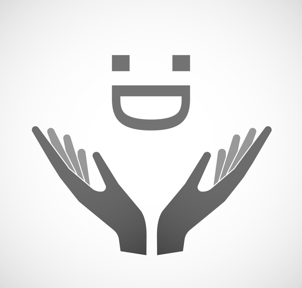 Δύο διανυσματικά χέρια προσφέροντας ένα γέλιο πρόσωπο κείμενο - Διάνυσμα, εικόνα