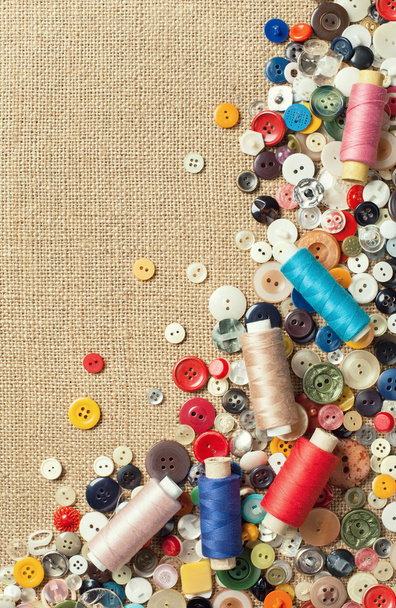 colorful sewing buttons and threads - Photo, image
