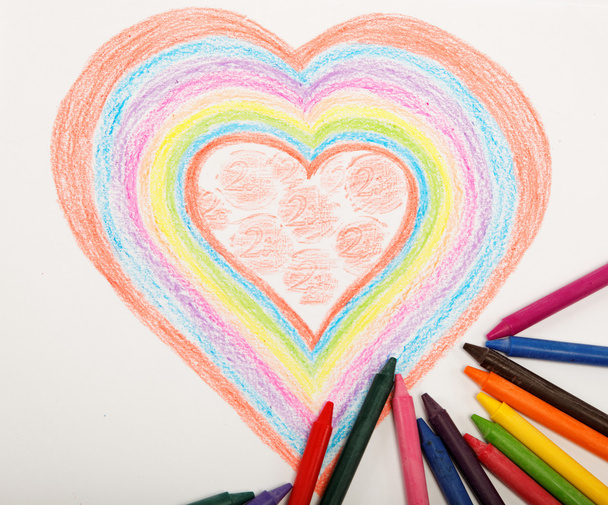 Heart drawn with crayons. - Фото, зображення