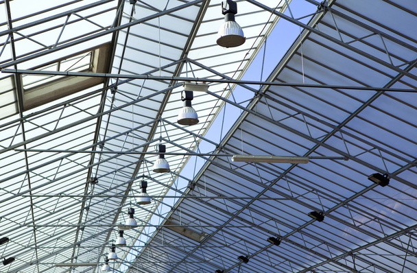 Glass roof and lamps - Foto, afbeelding