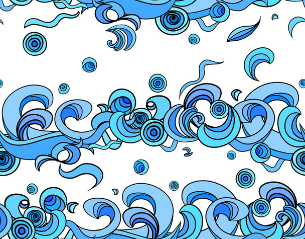 抽象的な青い手描き模様、波背景. - ベクター画像