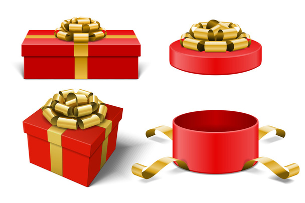 Red Gift Boxes and with golden bow ribbon vector - Vector, Image