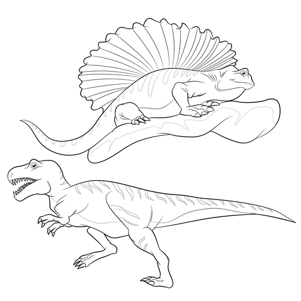 allosaurus-edaphosaurus lineart - Vector, Image