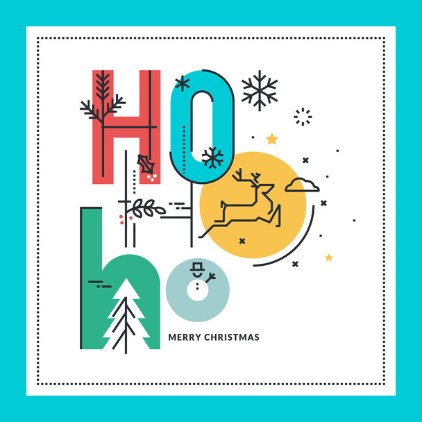 Flat line design Christmas greeting card - Vector, Image