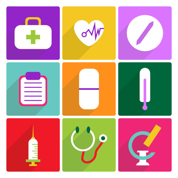 Set of flat icons with shadow and modern design medicine - Vector, imagen