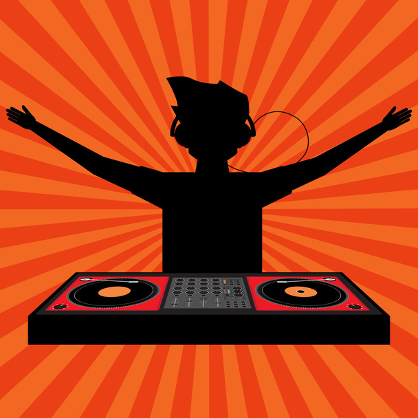 schwarzer Schatten des jubelnden DJs mit erhobenem Kopfhörer und - Vektor, Bild