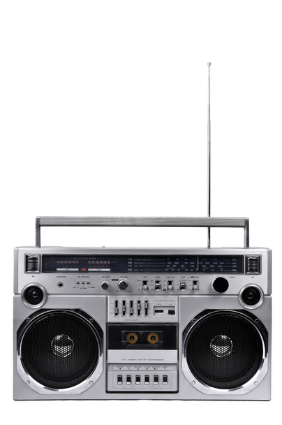 1980s Silver ghetto radio boom box with antenna up isolated on w - Photo, Image