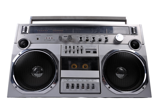 1980 Silver retro ghetto radio boom box aislado en blanco
 - Foto, imagen