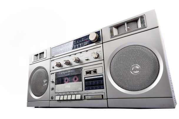 1980er Jahre silberne Radio-Boom-Box isoliert auf weiß - Foto, Bild