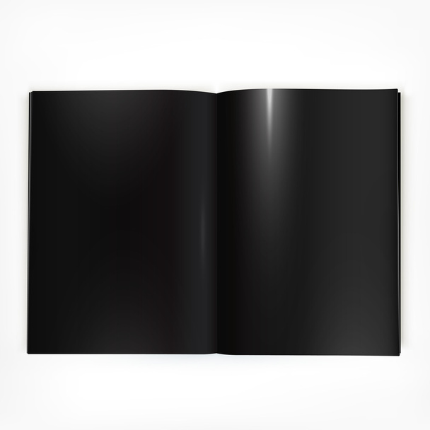 Ανοικτή μαύρο γυαλιστερό κατάλογό δισέλιδο ανάπτυγμα - Διάνυσμα, εικόνα