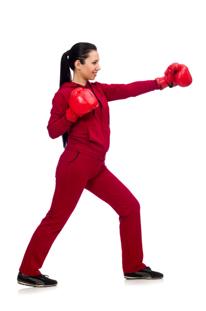 Kobieta bokser izolowany na białym - Zdjęcie, obraz