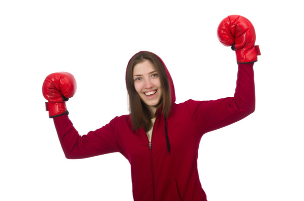 Woman boxer isolated on the white - Photo, Image