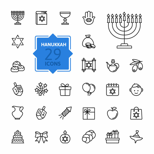 Collection d'icônes contour - Symboles de Hanoukka
 - Vecteur, image