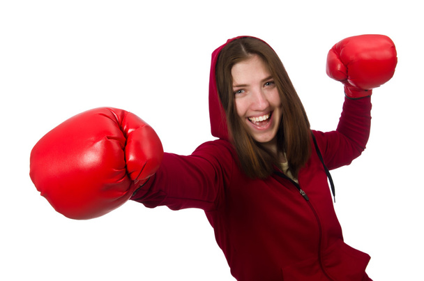 Woman boxer isolated on the white - Photo, Image