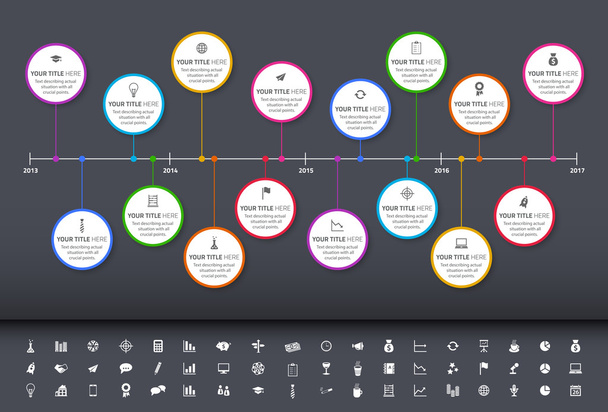Chronologie arc-en-ciel moderne avec étapes du cercle et ensemble d'icônes
 - Vecteur, image