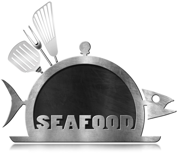 Peixe Blackboard em forma - Menu de frutos do mar
 - Foto, Imagem