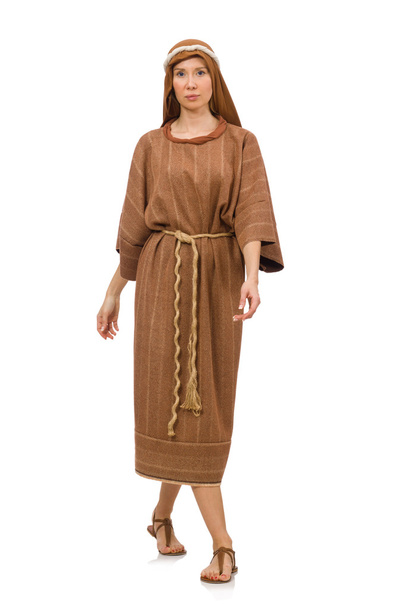 Frau in mittelalterlicher arabischer Kleidung auf weißem Grund - Foto, Bild