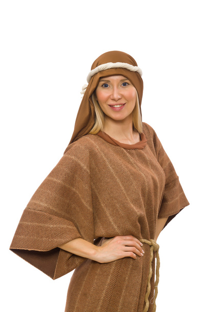 Woman wearing medieval arab clothing on white - Photo, Image