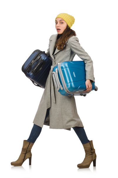 Woman with suitcase ready for winter vacation - Fotó, kép