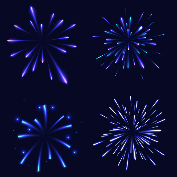 Fogos de artifício ilustração, conjunto, fundo azul com fogo de artifício
 - Vetor, Imagem