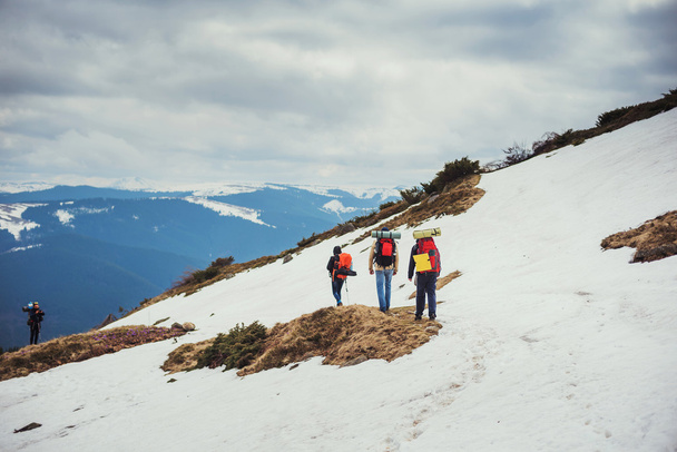 group of hikers hiking in the mountains - Foto, Imagen