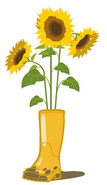 Slunečnice a zahradní holínky. Vektorové ilustrace - Vektor, obrázek