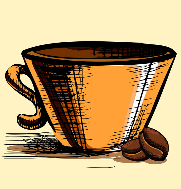 Cup with two coffee beans - Вектор, зображення