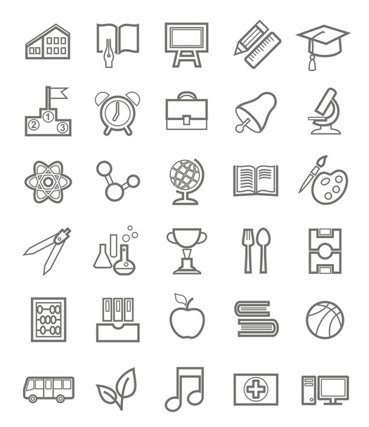 Education, icons, linear, grey outline, white background. - Vector, Image