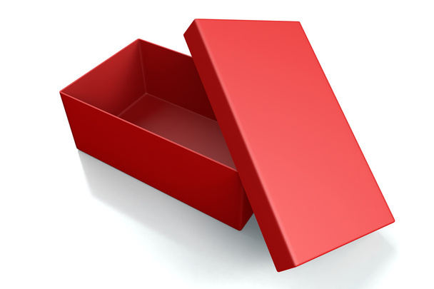 Piros nyitott cipős doboz elszigetelt fehér - Fotó, kép