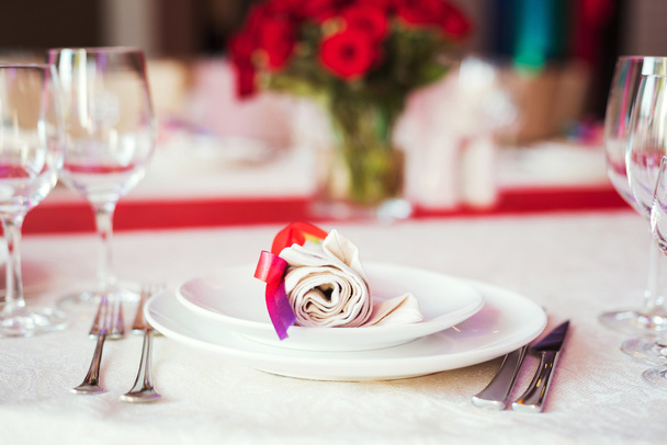 table set for wedding or another catered event dinner - Fotoğraf, Görsel