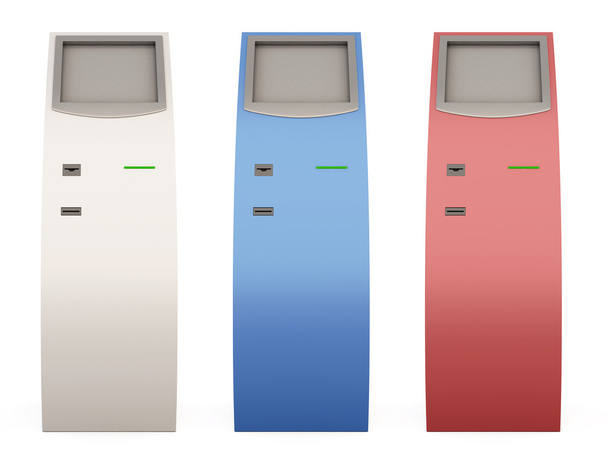 Trois terminaux de paiement de couleur différente pour votre conception. 3d
. - Photo, image