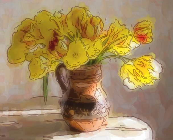 tulipes jaunes dans un vase
 - Photo, image