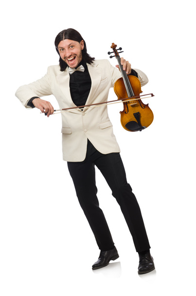 Man with violin playing on white - Photo, Image