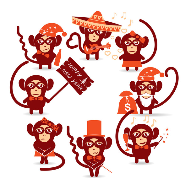 Ευτυχισμένο το νέο έτος μαϊμού - Διάνυσμα, εικόνα