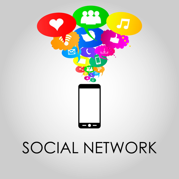 Social network icons on thought bubbles colors, vector illustrat - Vektör, Görsel