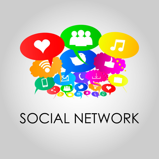 Social network icons on thought bubbles colors, vector illustrat - Vector, Image